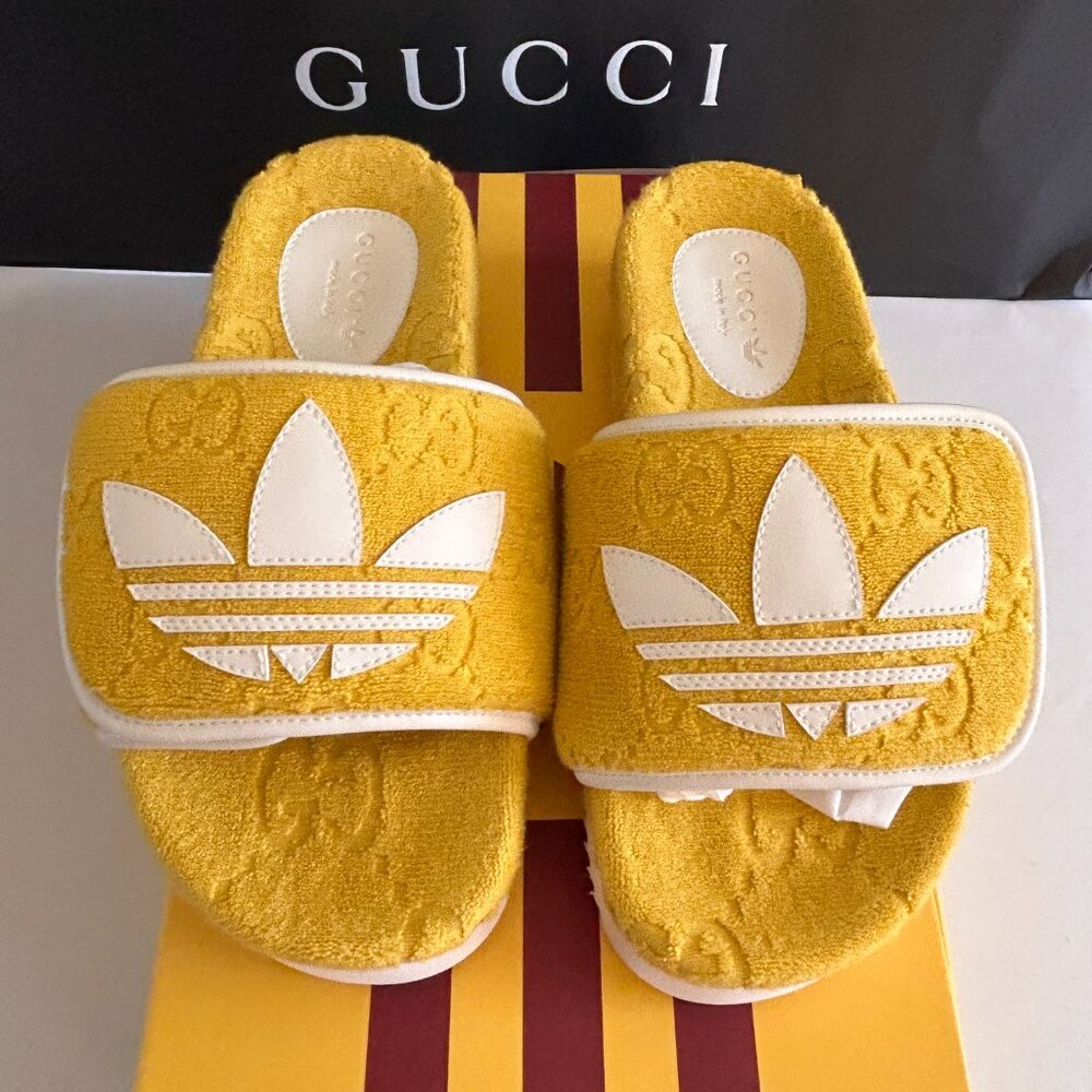 NWT GUCCI x Adidas woman - 7us Yellow GG platform Slide sandals